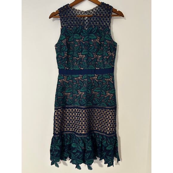 Belle Badgley Mischka Dresses & Skirts - Badgley Mischka Belle by Deanndra Emerald Green Navy Blue Dress Lace A-line US 6